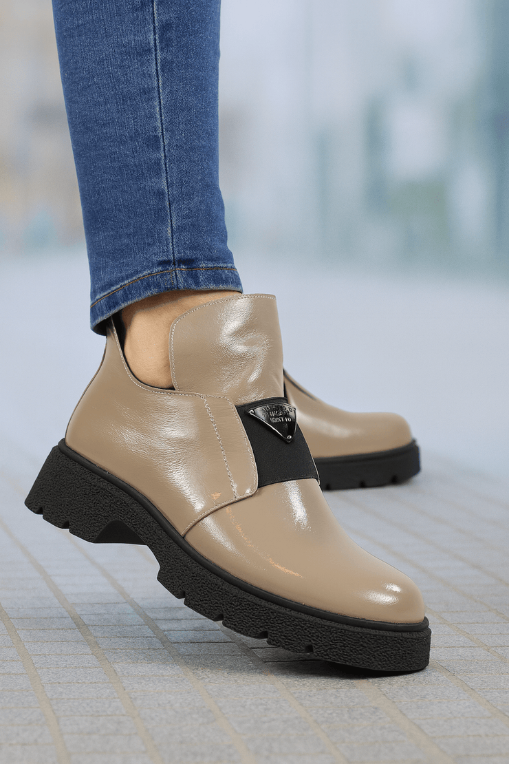 Ghete Casual Dama din Piele Lac Taupe - NUAGhete damaBigiottos Shoes