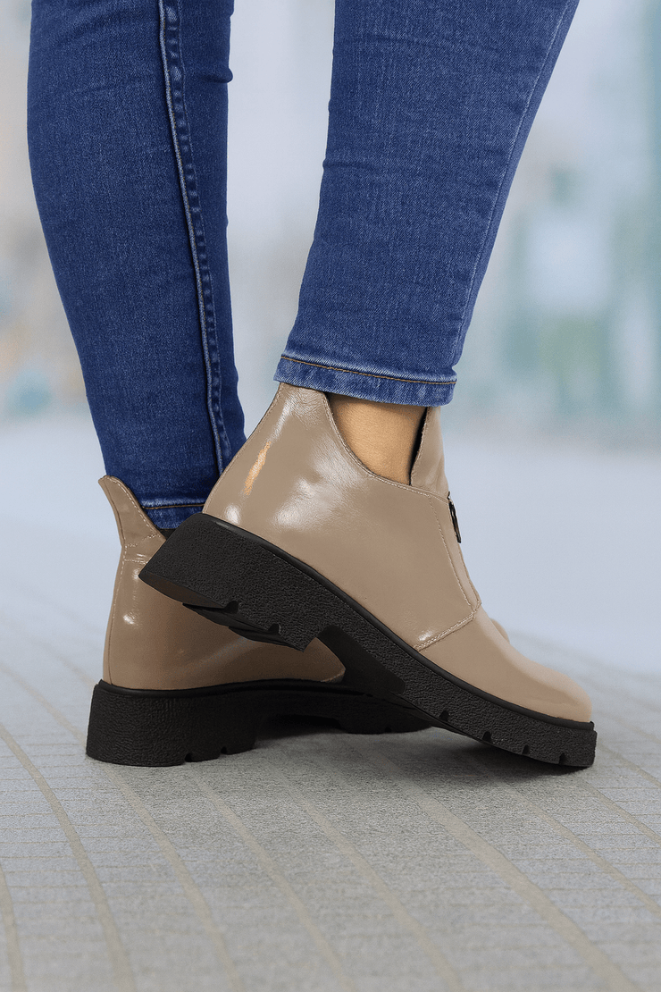 Ghete Casual Dama din Piele Lac Taupe - NUAGhete damaBigiottos Shoes