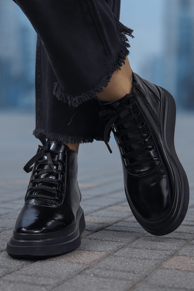 Ghete Casual Dama din Piele Lacuita Negre - COZAGhete damaBigiottos Shoes