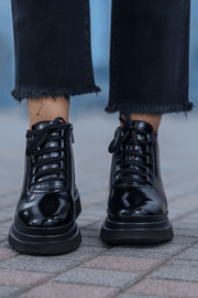 Ghete Casual Dama din Piele Lacuita Negre - COZAGhete damaBigiottos Shoes