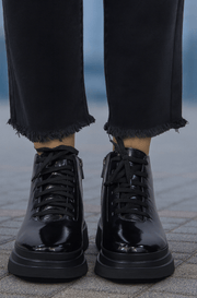 Ghete Casual Dama din Piele Lacuita Negre - COZAGhete damaBigiottos Shoes