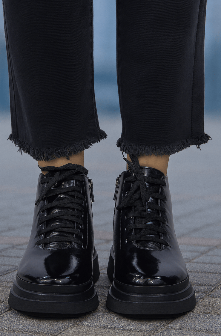 Ghete Casual Dama din Piele Lacuita Negre - COZAGhete damaBigiottos Shoes