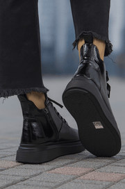 Ghete Casual Dama din Piele Lacuita Negre - COZAGhete damaBigiottos Shoes