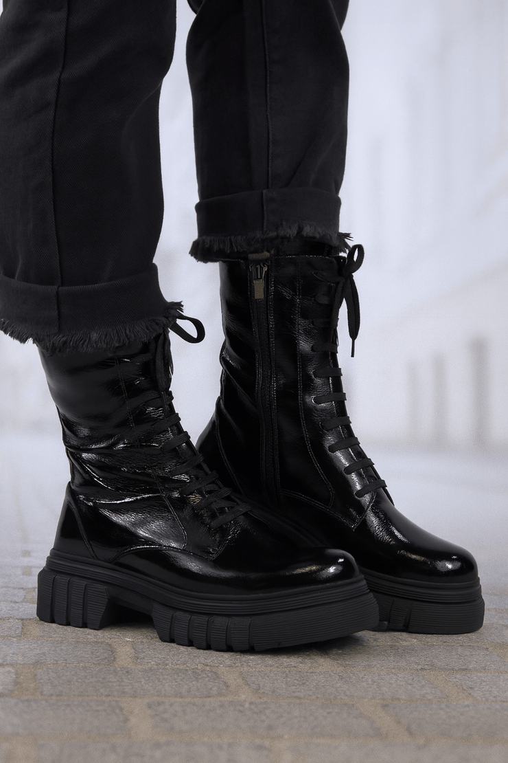 Ghete Casual Dama din Piele Lacuita Negre - FABEGhete damaBigiottos Shoes