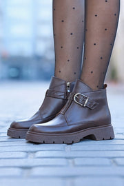 Ghete Casual Dama din Piele Maro cu Imprimeu - DIPAGhete damaBigiottos Shoes