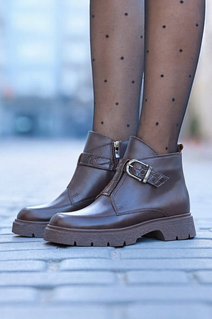 Ghete Casual Dama din Piele Maro cu Imprimeu - DIPAGhete damaBigiottos Shoes