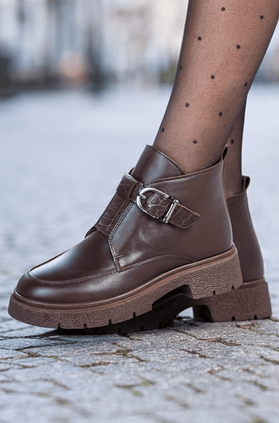 Ghete Casual Dama din Piele Maro cu Imprimeu - DIPAGhete damaBigiottos Shoes