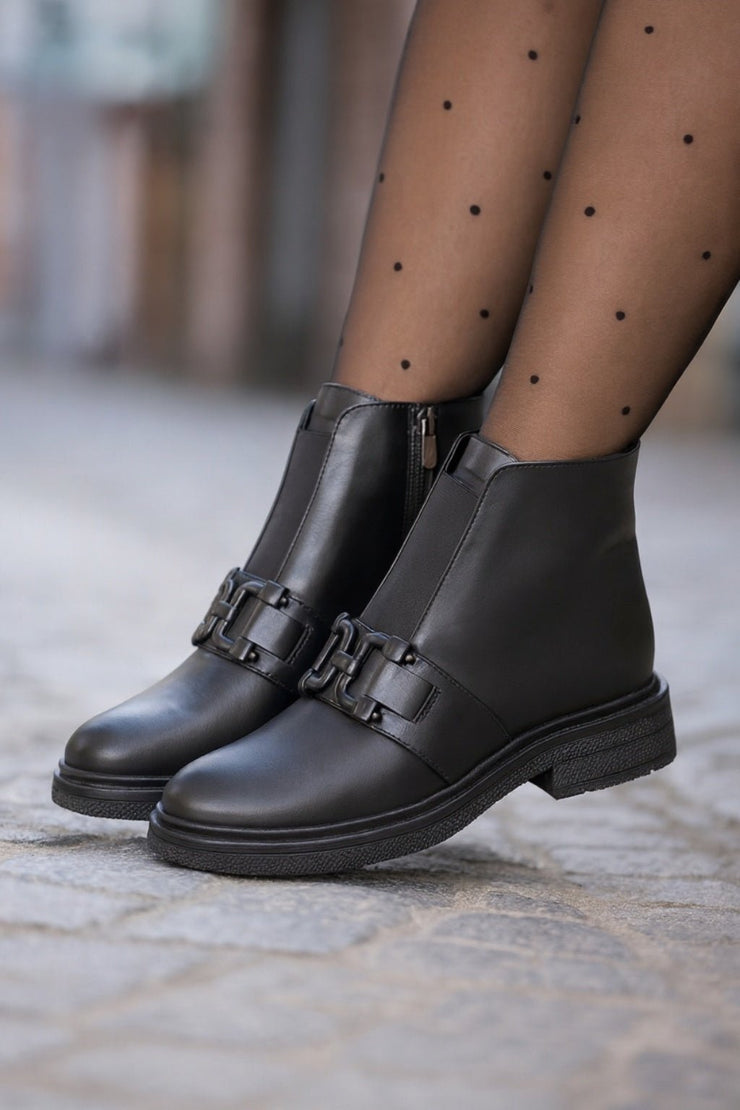 Ghete Casual Dama din Piele Negre cu Accesoriu - EPROGhete damaBigiottos Shoes