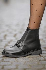 Ghete Casual Dama din Piele Negre cu Accesoriu - EPROGhete damaBigiottos Shoes