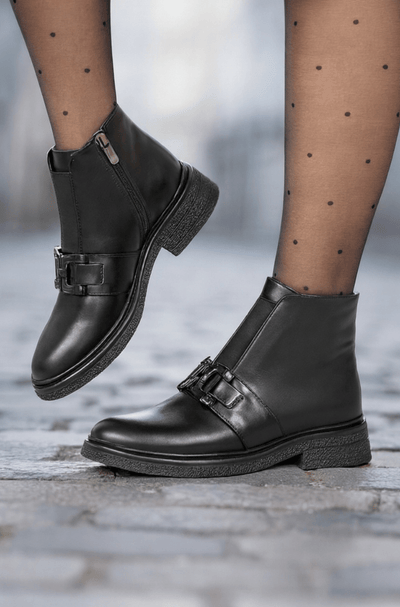 Ghete Casual Dama din Piele Negre cu Accesoriu - EPROGhete damaBigiottos Shoes