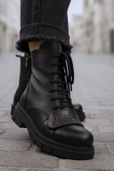 Ghete Casual Dama din Piele Negre cu Accesoriu - FATEGhete damaBigiottos Shoes