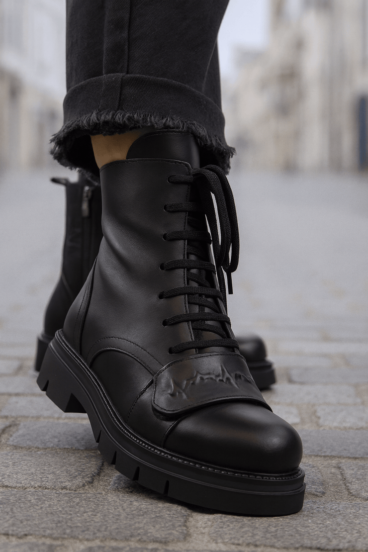 Ghete Casual Dama din Piele Negre cu Accesoriu - FATEGhete damaBigiottos Shoes