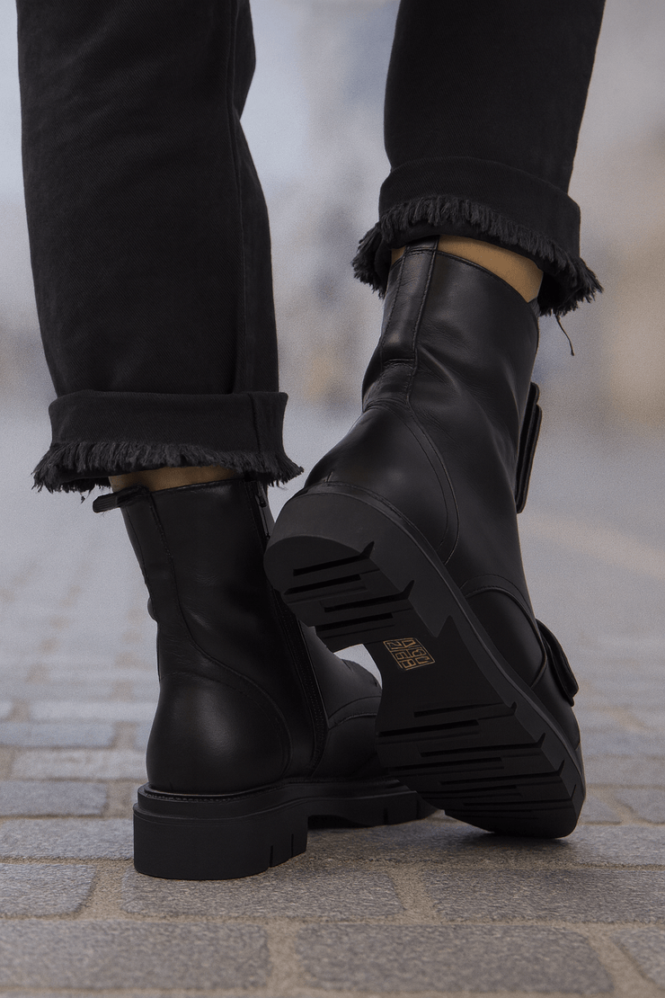 Ghete Casual Dama din Piele Negre cu Accesoriu - FATEGhete damaBigiottos Shoes