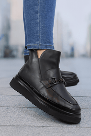 Ghete Casual Dama din Piele Negre cu Accesoriu - SOWEGhete damaBigiottos Shoes