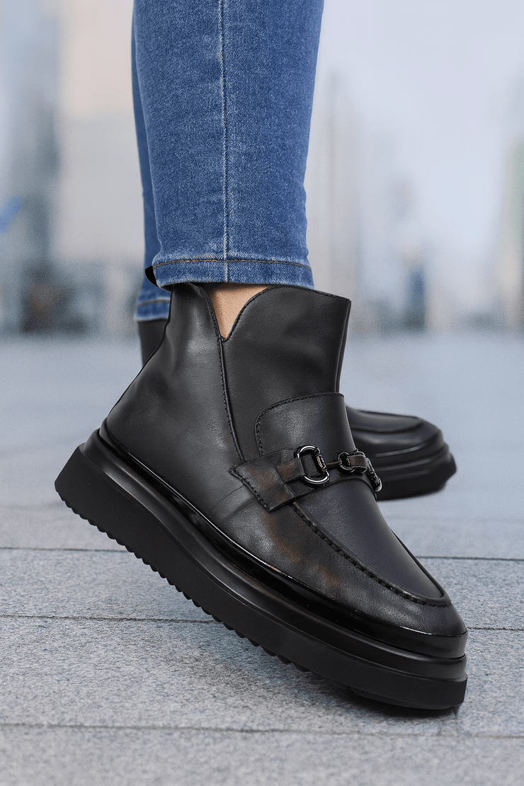 Ghete Casual Dama din Piele Negre cu Accesoriu - SOWEGhete damaBigiottos Shoes