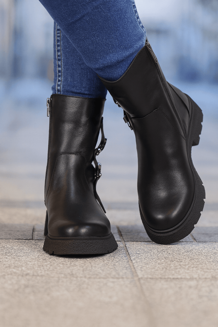 Ghete Casual Dama din Piele Negre cu Accesoriu - VIXYGhete damaBigiottos Shoes