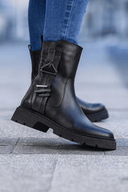 Ghete Casual Dama din Piele Negre cu Accesoriu - VIXYGhete damaBigiottos Shoes