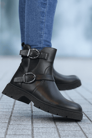 Ghete Casual Dama din Piele Negre cu Catarame - VICAGhete damaBigiottos Shoes