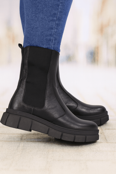 Ghete Casual Dama din Piele Negre cu Elastic - WYTGhete damaBigiottos Shoes