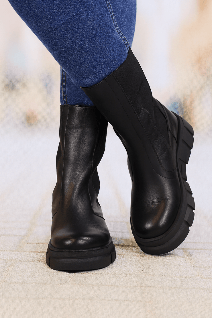 Ghete Casual Dama din Piele Negre cu Elastic - WYTGhete damaBigiottos Shoes