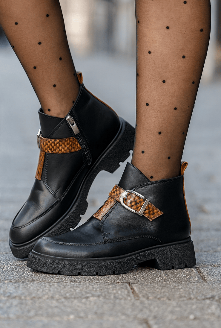 Ghete Casual Dama din Piele Negre cu Imprimeu - DINAGhete damaBigiottos Shoes