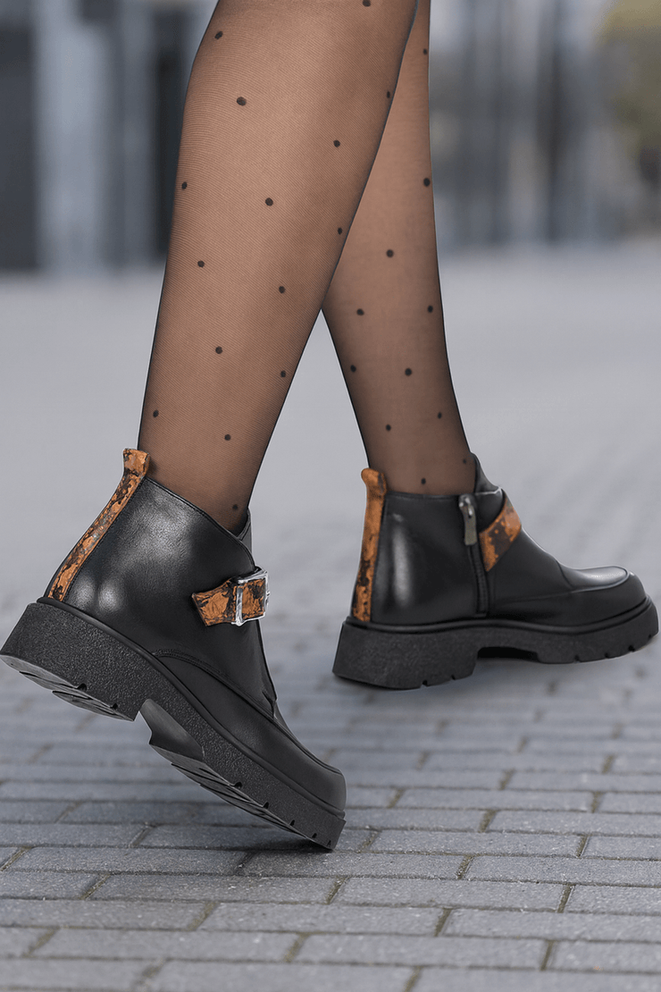 Ghete Casual Dama din Piele Negre cu Imprimeu - DINAGhete damaBigiottos Shoes