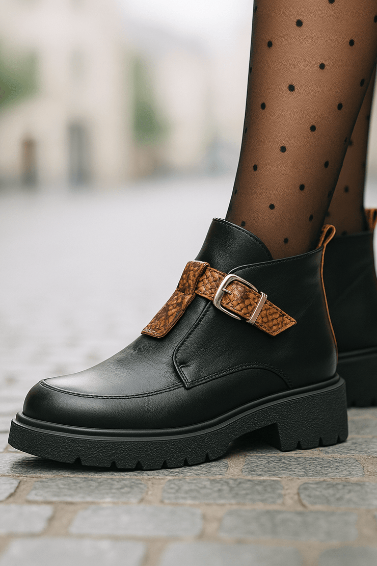 Ghete Casual Dama din Piele Negre cu Imprimeu - DINAGhete damaBigiottos Shoes