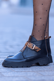 Ghete Casual Dama din Piele Negre cu Imprimeu - DINAGhete damaBigiottos Shoes