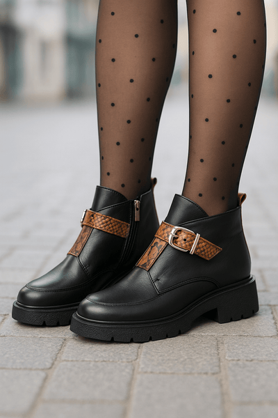 Ghete Casual Dama din Piele Negre cu Imprimeu - DINAGhete damaBigiottos Shoes