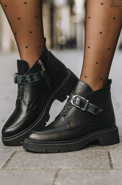 Ghete Casual Dama din Piele Negre cu Imprimeu - DIZAGhete damaBigiottos Shoes