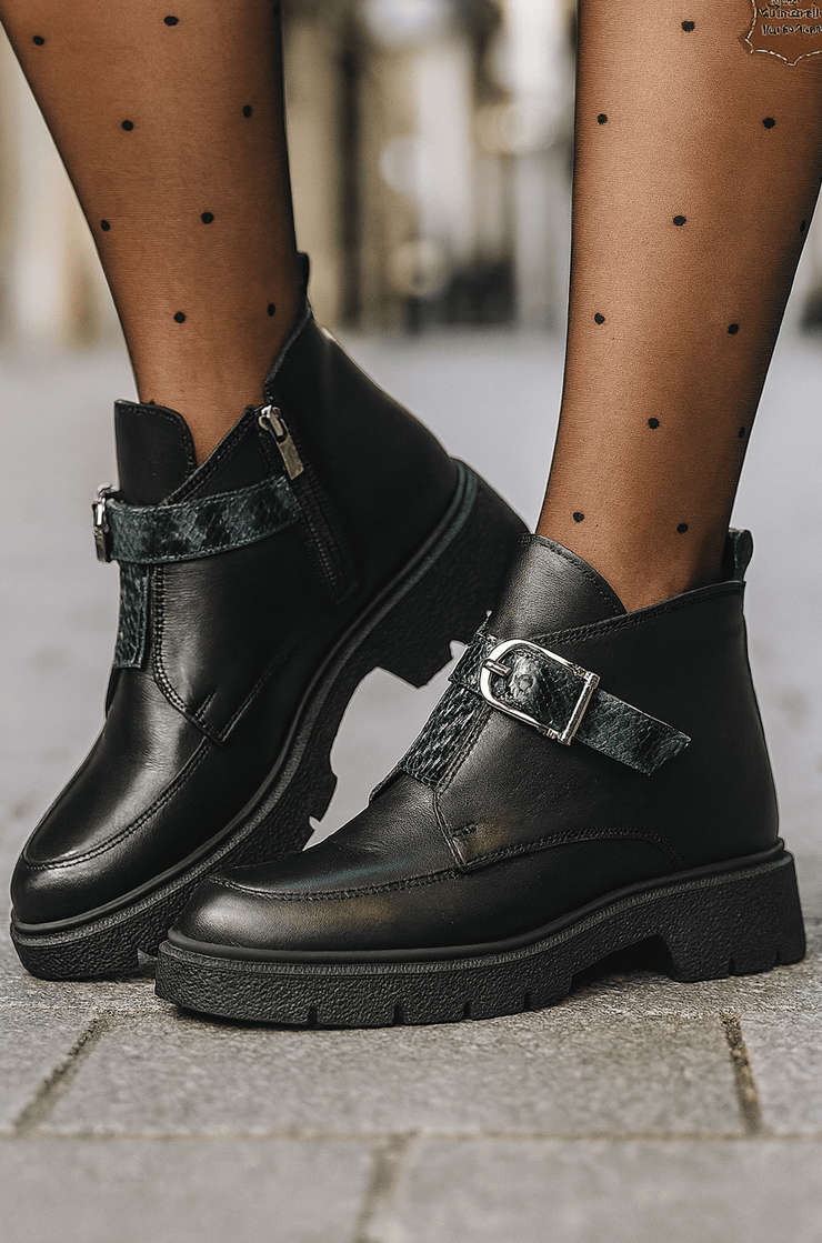 Ghete Casual Dama din Piele Negre cu Imprimeu - DIZAGhete damaBigiottos Shoes