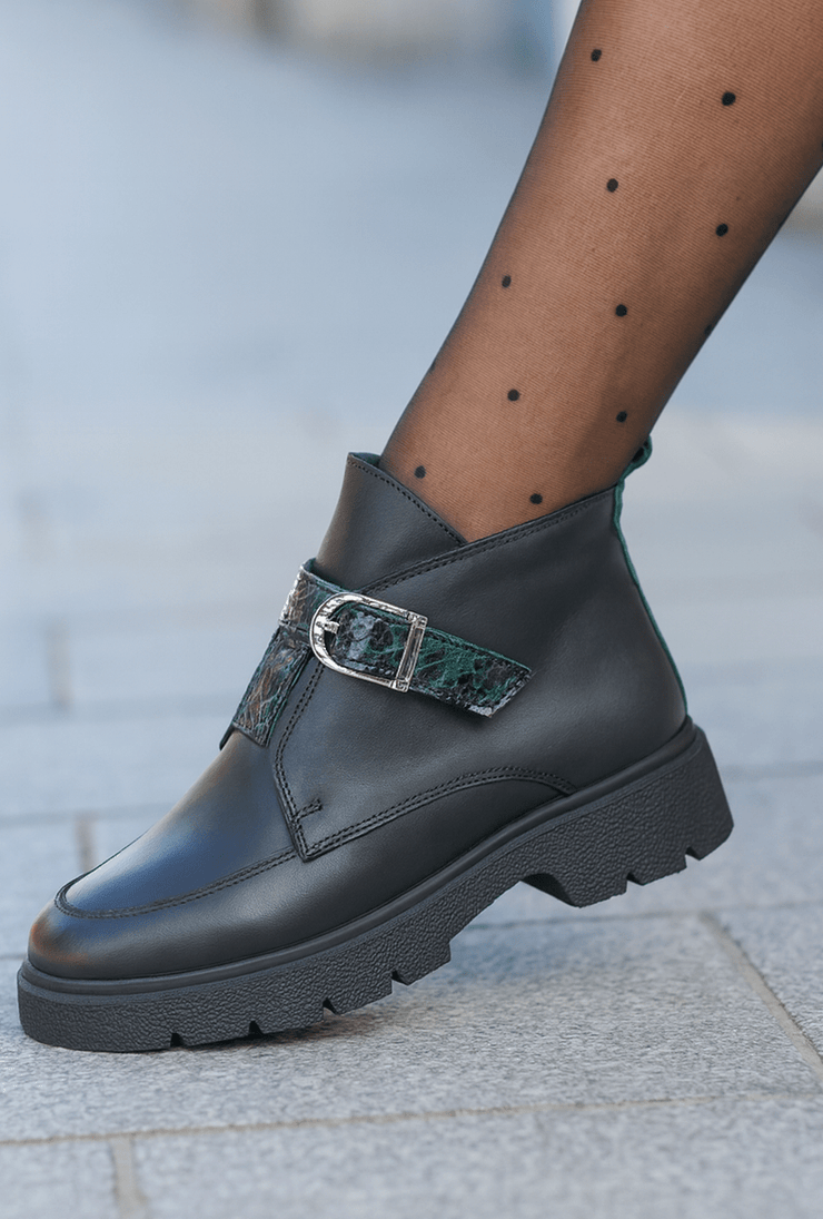 Ghete Casual Dama din Piele Negre cu Imprimeu - DIZAGhete damaBigiottos Shoes