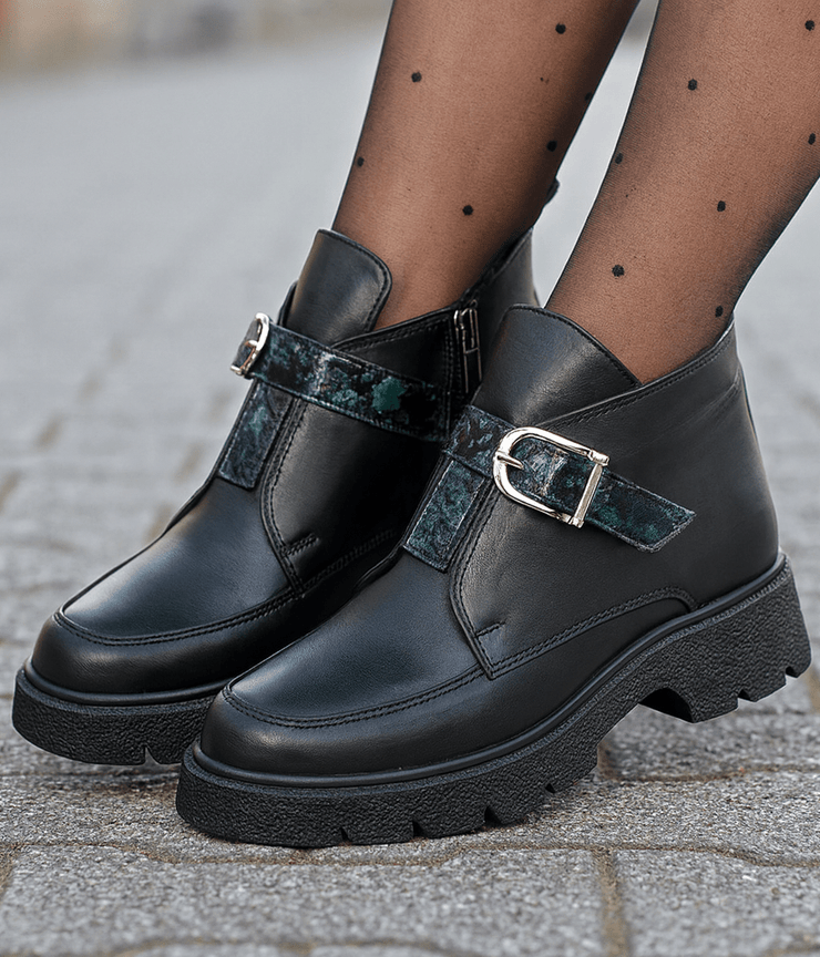 Ghete Casual Dama din Piele Negre cu Imprimeu - DIZAGhete damaBigiottos Shoes