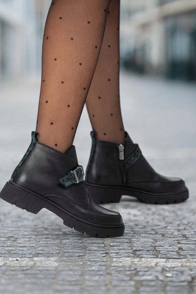 Ghete Casual Dama din Piele Negre cu Imprimeu - DIZAGhete damaBigiottos Shoes