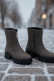 Ghete Casual Dama din Piele Nubuk Gri cu Fermoar - ZYGhete damaBigiottos Shoes