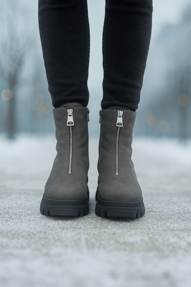 Ghete Casual Dama din Piele Nubuk Gri cu Fermoar - ZYGhete damaBigiottos Shoes