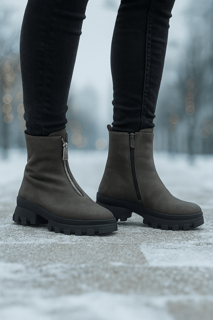 Ghete Casual Dama din Piele Nubuk Gri cu Fermoar - ZYGhete damaBigiottos Shoes