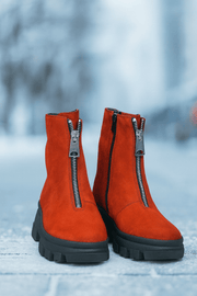 Ghete Casual Dama din Piele Nubuk Rosu cu Fermoar - ZYXGhete damaBigiottos Shoes