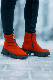 Ghete Casual Dama din Piele Nubuk Rosu cu Fermoar - ZYXGhete damaBigiottos Shoes