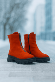 Ghete Casual Dama din Piele Nubuk Rosu cu Fermoar - ZYXGhete damaBigiottos Shoes