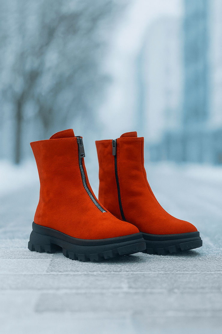 Ghete Casual Dama din Piele Nubuk Rosu cu Fermoar - ZYXGhete damaBigiottos Shoes