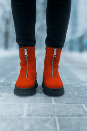 Ghete Casual Dama din Piele Nubuk Rosu cu Fermoar - ZYXGhete damaBigiottos Shoes