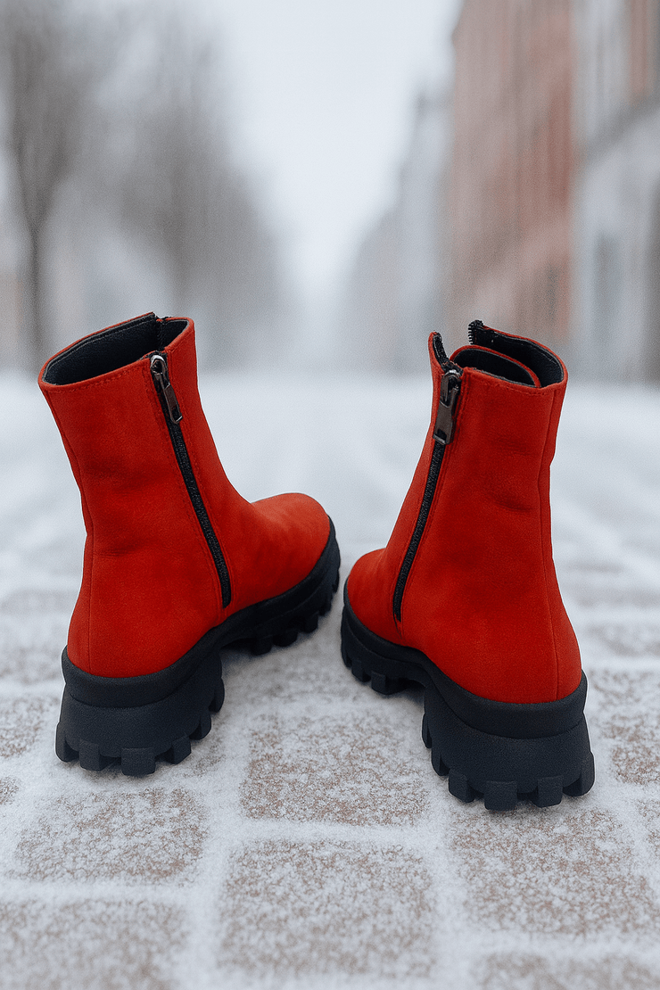 Ghete Casual Dama din Piele Nubuk Rosu cu Fermoar - ZYXGhete damaBigiottos Shoes