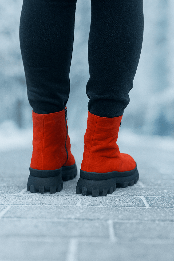 Ghete Casual Dama din Piele Nubuk Rosu cu Fermoar - ZYXGhete damaBigiottos Shoes