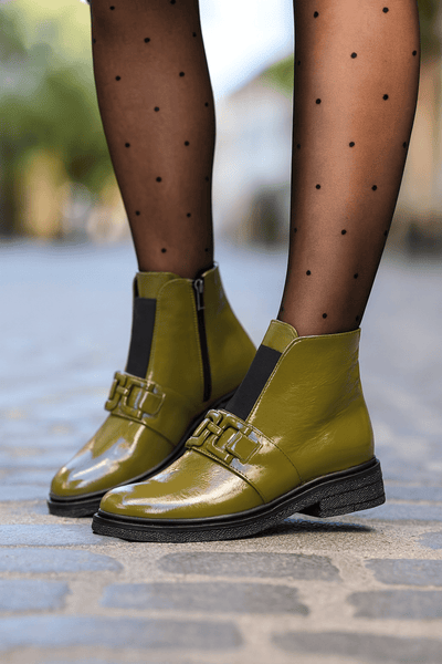 Ghete Casual Dama din Piele Olive cu Accesoriu - EPPOGhete damaBigiottos Shoes