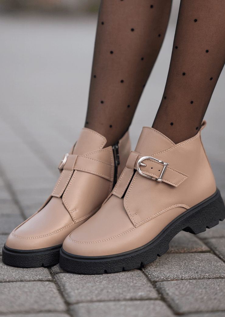 Ghete Casual Dama din Piele Taupe cu Catarama - DIMEGhete damaBigiottos Shoes