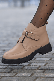 Ghete Casual Dama din Piele Taupe cu Catarama - DIMEGhete damaBigiottos Shoes