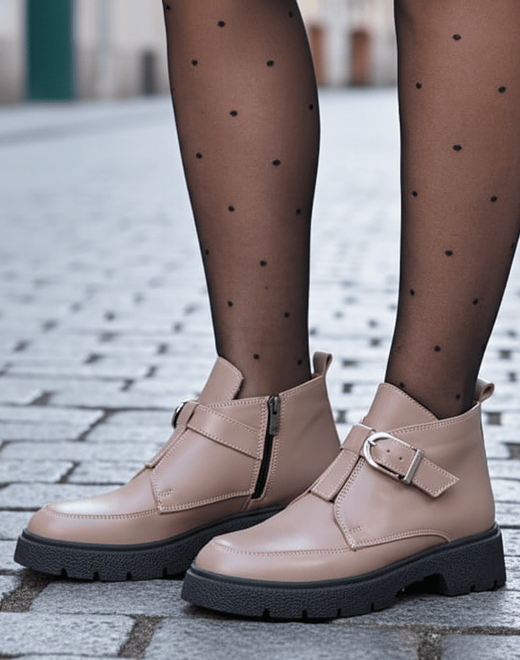 Ghete Casual Dama din Piele Taupe cu Catarama - DIMEGhete damaBigiottos Shoes
