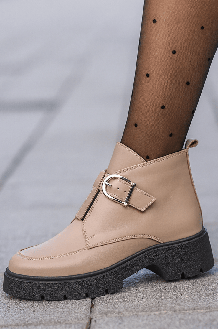 Ghete Casual Dama din Piele Taupe cu Catarama - DIMEGhete damaBigiottos Shoes