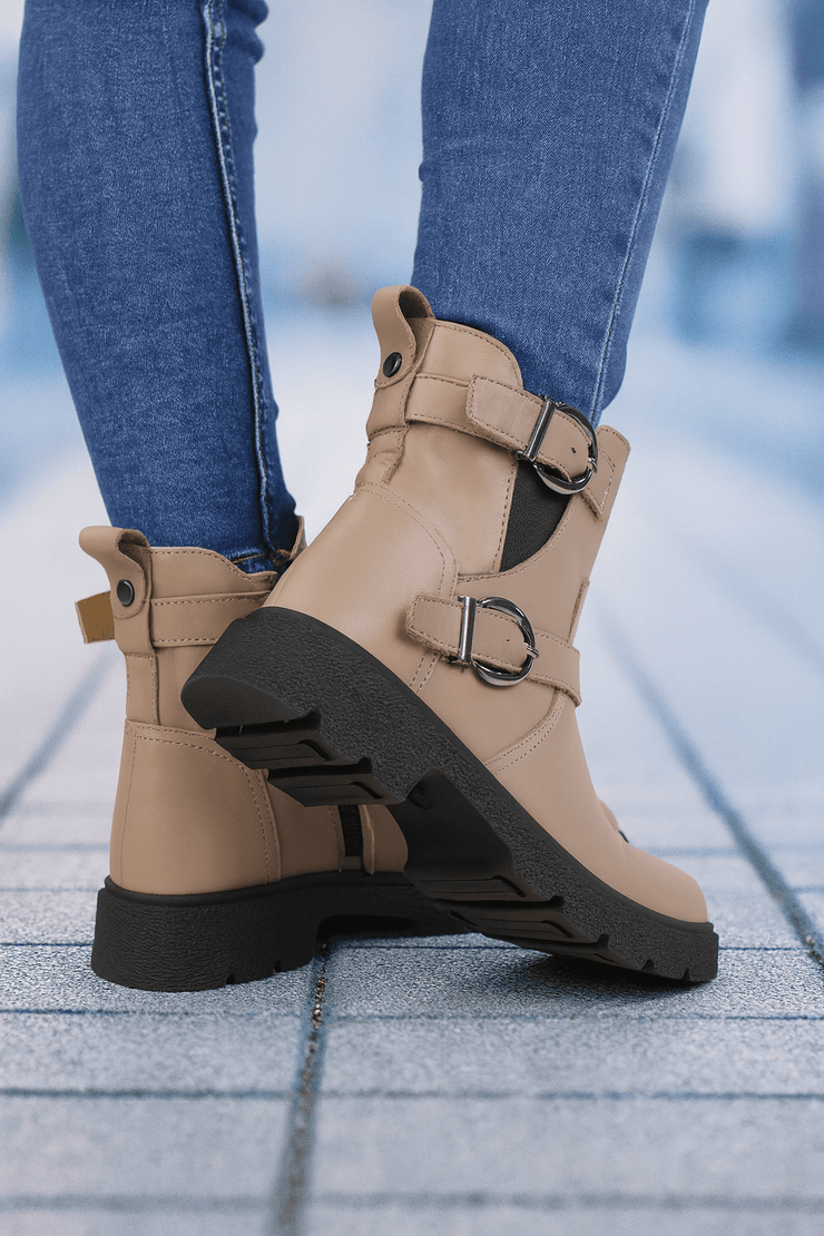 Ghete Casual Dama din Piele Taupe cu Catarame - VICAGhete damaBigiottos Shoes